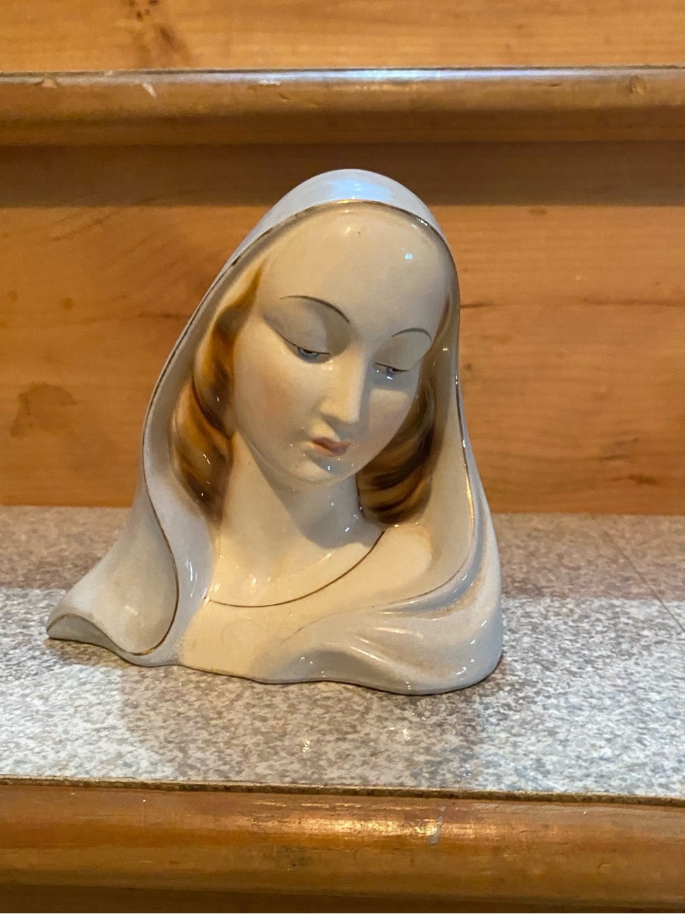 Elegant Ceramic Madonna Bust Sculpture in Cream and Brown